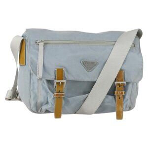 Authentic PRADA Shoulder Bag Nylon Blue Silver